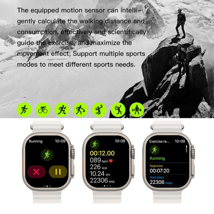 White silicone band smartwatch with fitness activity screen and sport icons