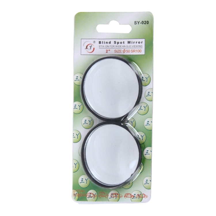 Blister pack with two round blind spot mirrors, black rims