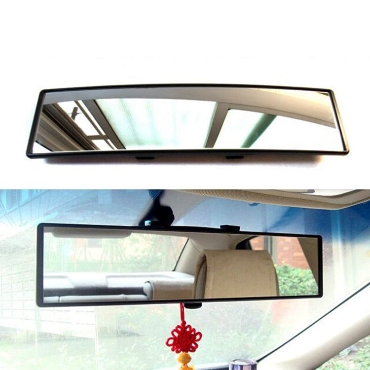Installed interior rearview mirror with black frame and central mounting stem