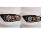 Black ABS headlight eyebrows installed on front headlamp, side view