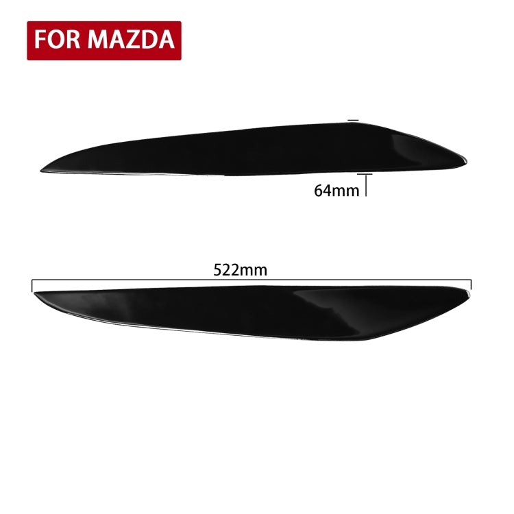 Black headlight eyebrow trim for Mazda 3, length 522mm, width 64mm