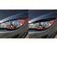 Side-by-side views of black headlight eyebrow trim installed on headlamp