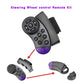 Steering wheel remote kit components with black controller, purple end cap, and clamps