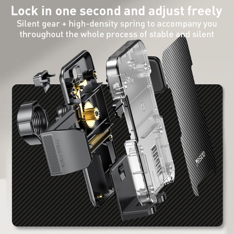 Phone holder with exposed internal mechanism and carbon-fiber patterned back plate