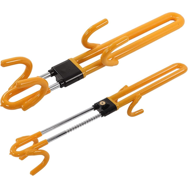 Yellow steering wheel anti-theft lock with retractable metal rod and black lock housing