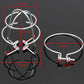 Sprinkler guard bracket with clamp screw, chrome cage; mounting dimension marks
