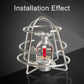 Sprinkler head guard bracket installed over a sprinkler head, chrome wire cage