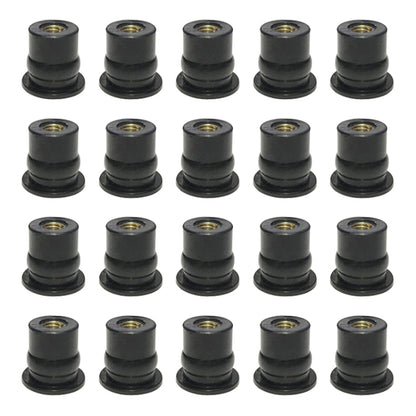 Set of black rubber well nuts with gold-tone threaded inserts, M6 size
