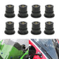 Black rubber well nuts with gold-tone threaded cores, M6 for windshield mounting