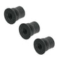 Three black rubber well nuts with open hole ends