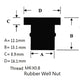 Well nut size diagram: M6x0.8 thread with rubber measurements A–D