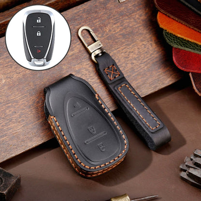 Black 3-button key fob leather cover with stitched edge and key ring loop