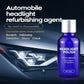 Automobile headlight refurbishing agent bottle with blue liquid, silver cap, 30ml