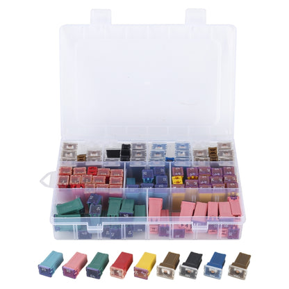 Inline blade fuse set in clear case with assorted colored blade fuses