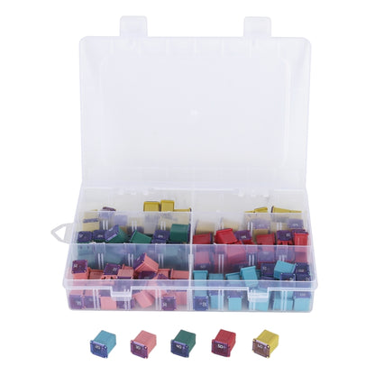 Transparent organizer box with assorted colored car blade fuses
