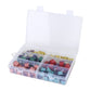 Open plastic fuse organizer with compartments of assorted colored blade fuses