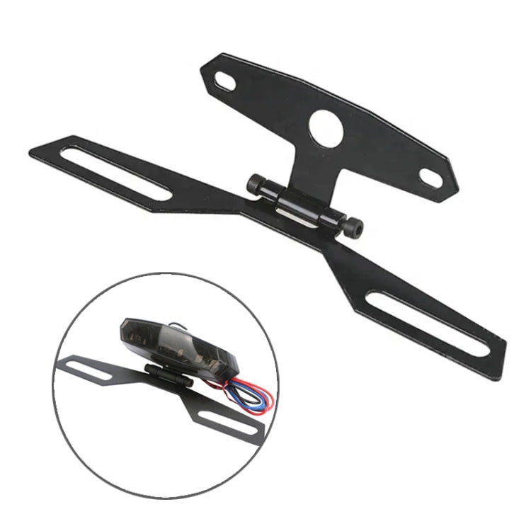 Folding motorcycle taillight bracket in black steel with mounting holes and side slots