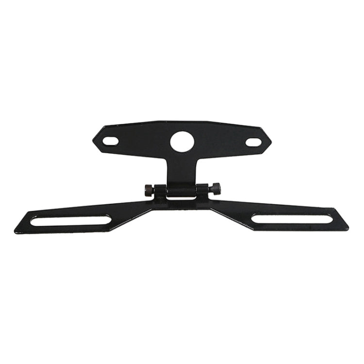 Black folding motorcycle taillight bracket with center hinge and mounting plate holes