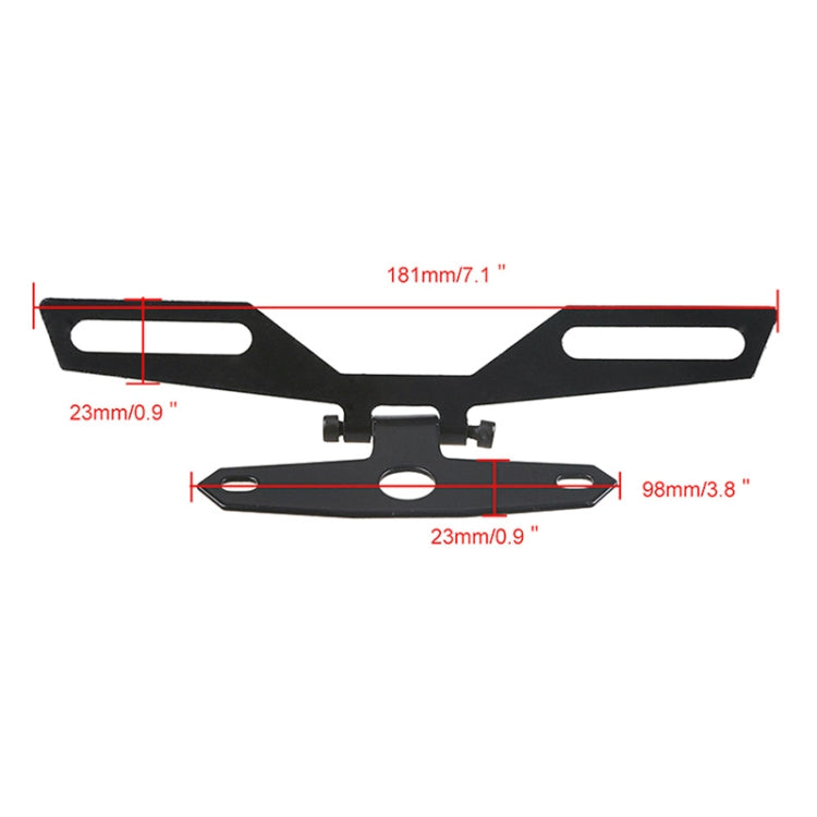 Black folding taillight bracket with long arms, side slots, and central mounting