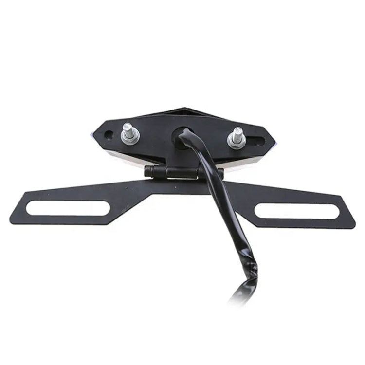 Black folding taillight bracket with top mounting plate, bolts, and side cutout slots
