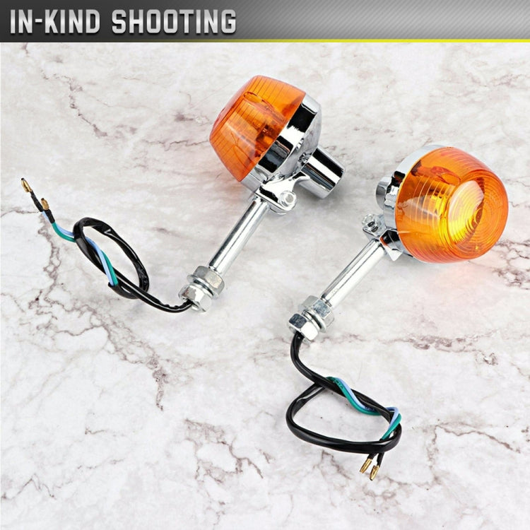 Amber LED motorcycle turn signals with chrome housings and wires, two-piece set