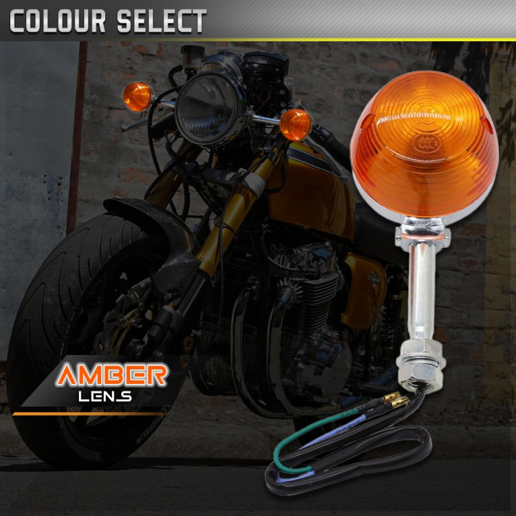 Single amber LED motorcycle turn signal lamp with chrome base and wiring harness