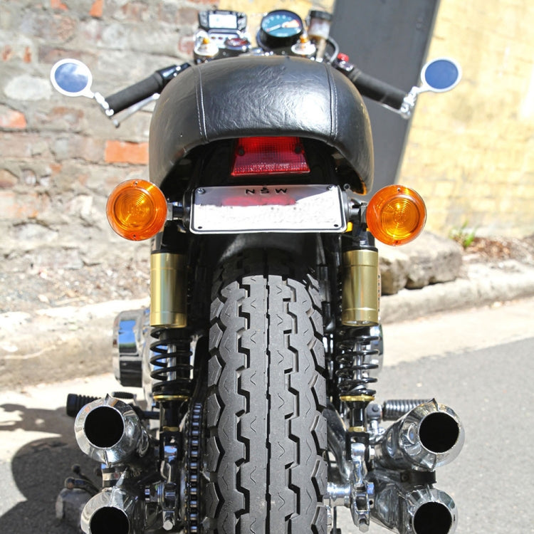 Front pair of amber LED motorcycle turn signal lamps with chrome housings and lenses