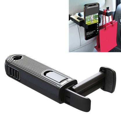 Black car phone holder bracket with telescopic hook and adjustable clamp arms