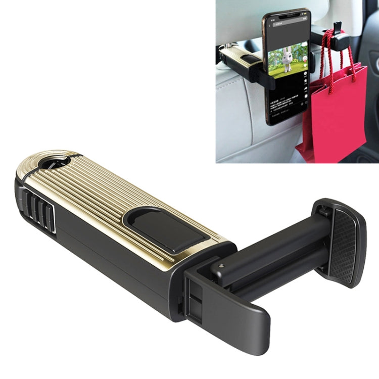 Gold car phone holder bracket with telescopic hook and adjustable clamp arms
