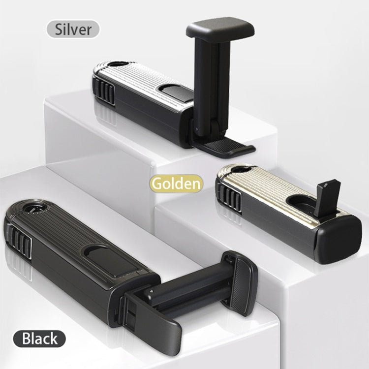 Car seat phone holder bracket set in black, gold, and silver with rotatable stand