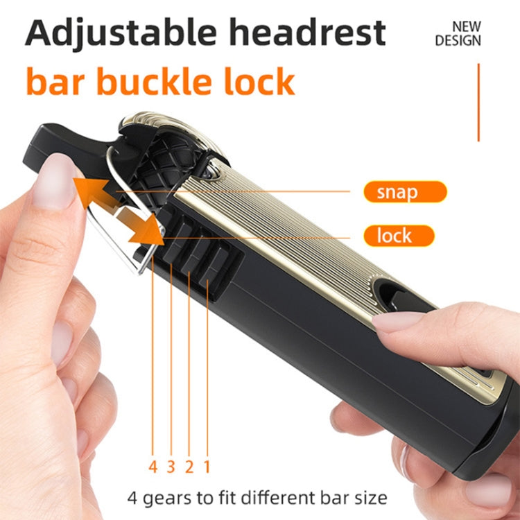 Adjustable car phone holder bracket with snap-lock buckle and telescopic arm