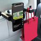 360 rotating phone holder clipped to car seat headrest with black arms