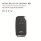 Black leather key fob cover with button area and key ring attachment