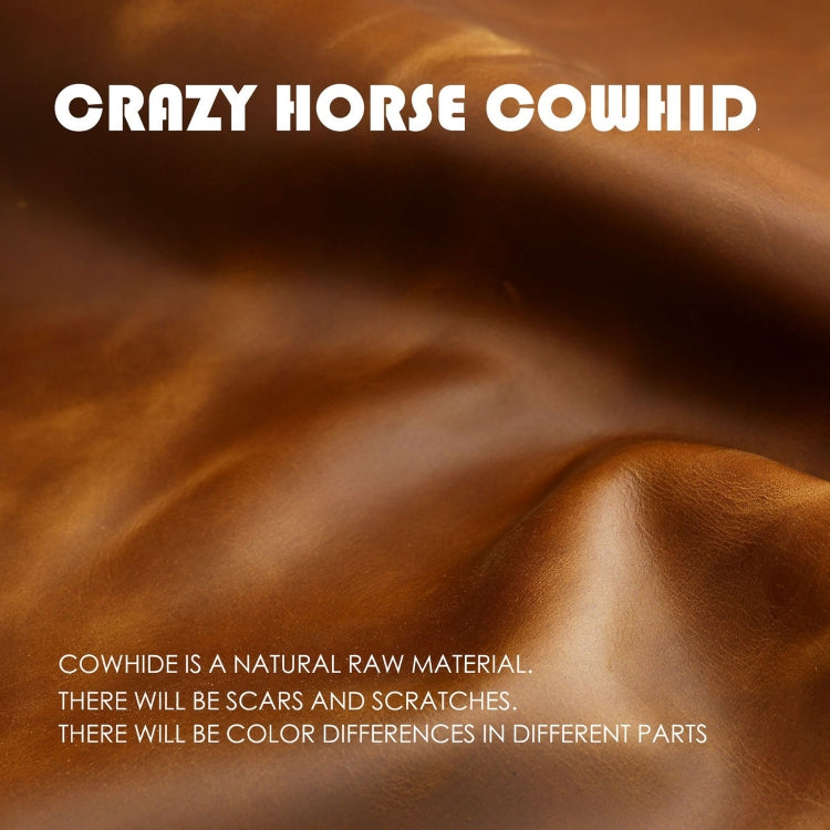 Crazy Horse cowhide leather material close-up, natural grain and warm brown tone