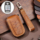 Brown 4-button car key protective cowhide leather cover with key ring strap