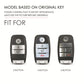 Leather car key protective cover shown for 4-button key fob