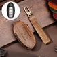 Cowhide leather key fob cover with key ring, brown, embossed 4-button remote