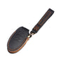 Cowhide leather key fob cover with key ring, black, embossed buttons detail