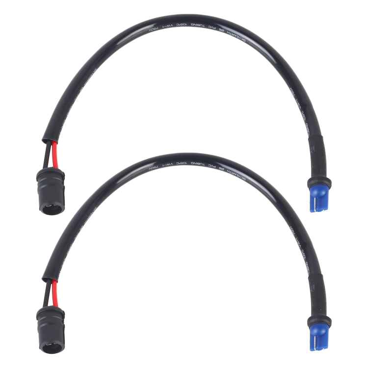 Car LED bulb extension cable set with blue connector ends, two curved leads