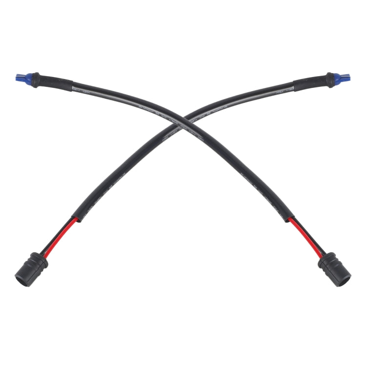 Car LED bulb extension cable pair with crossed leads, blue plugs and black sockets