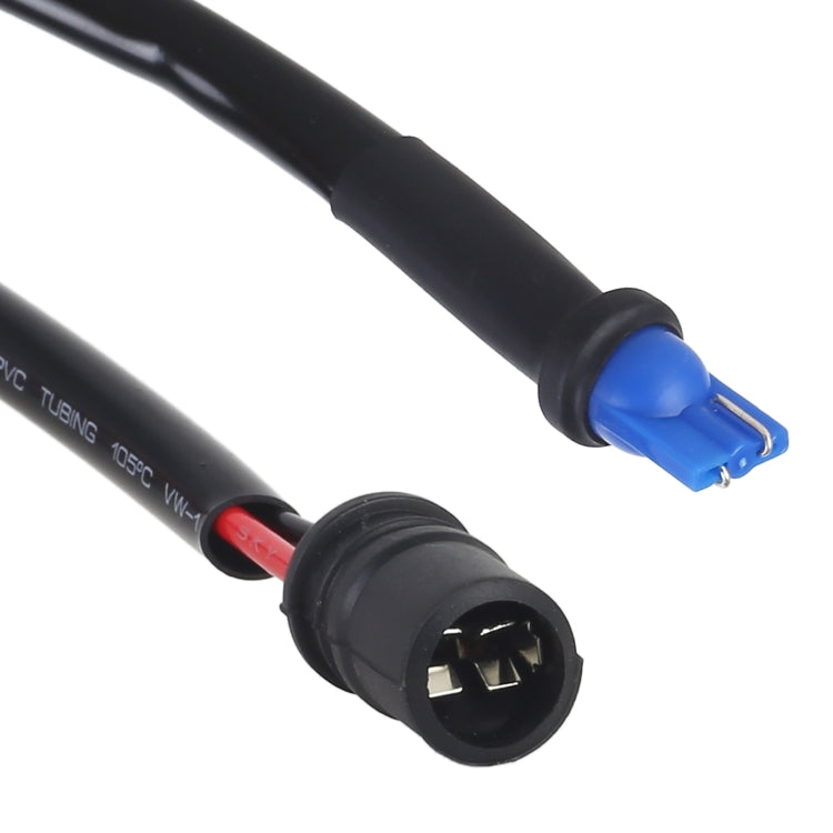 Car LED bulb extension cable close-up: blue plug and black connector socket