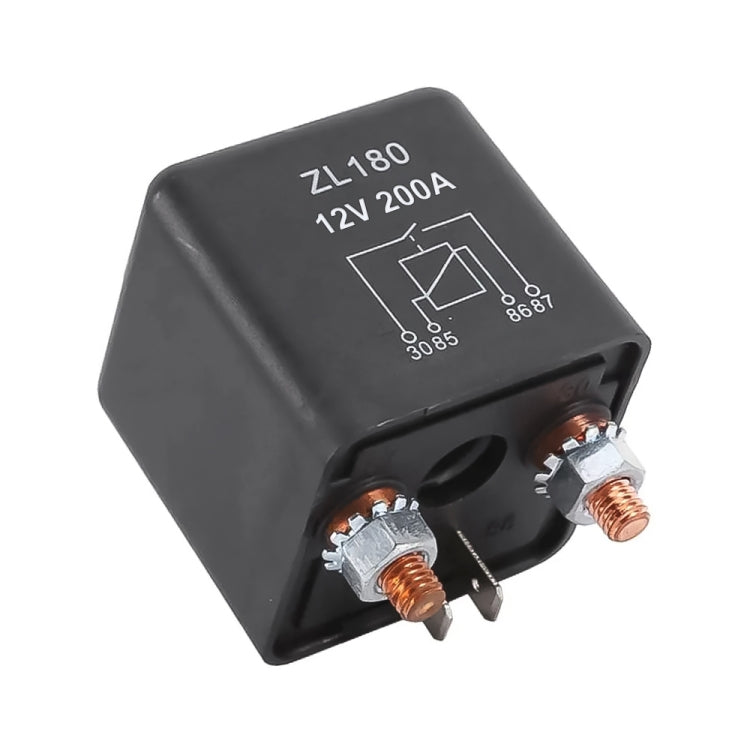 Black ZL180 12V 200A relay with two threaded battery-style connection posts