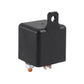 Black rectangular automotive relay with mounting tab and bottom metal terminal pins