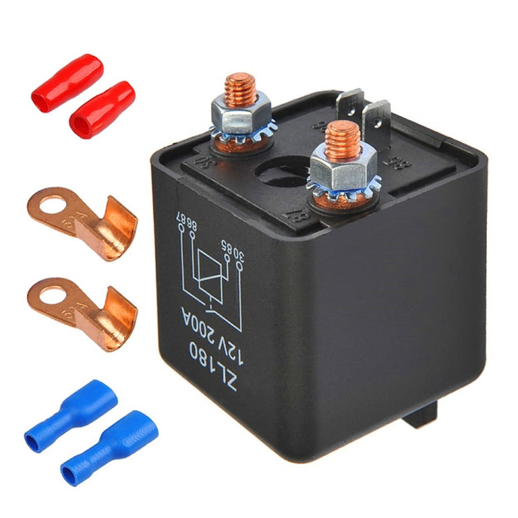 Relay unit showing two screw terminals, circuit printing, and included connector caps