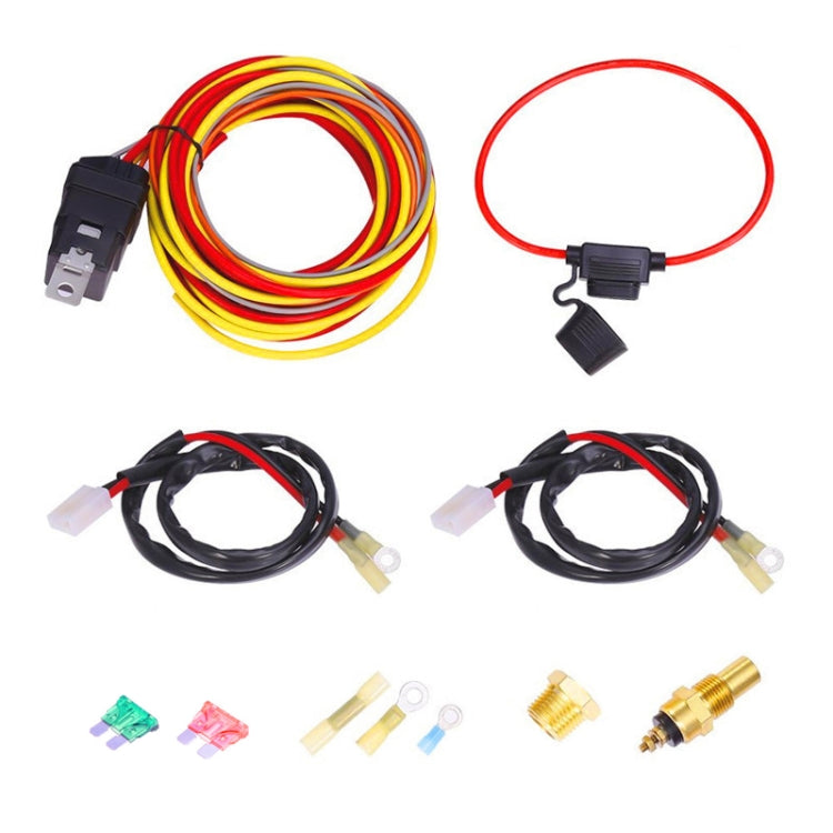 Electric cooling fan thermostat switch set with 12V wiring harness and sensor lead