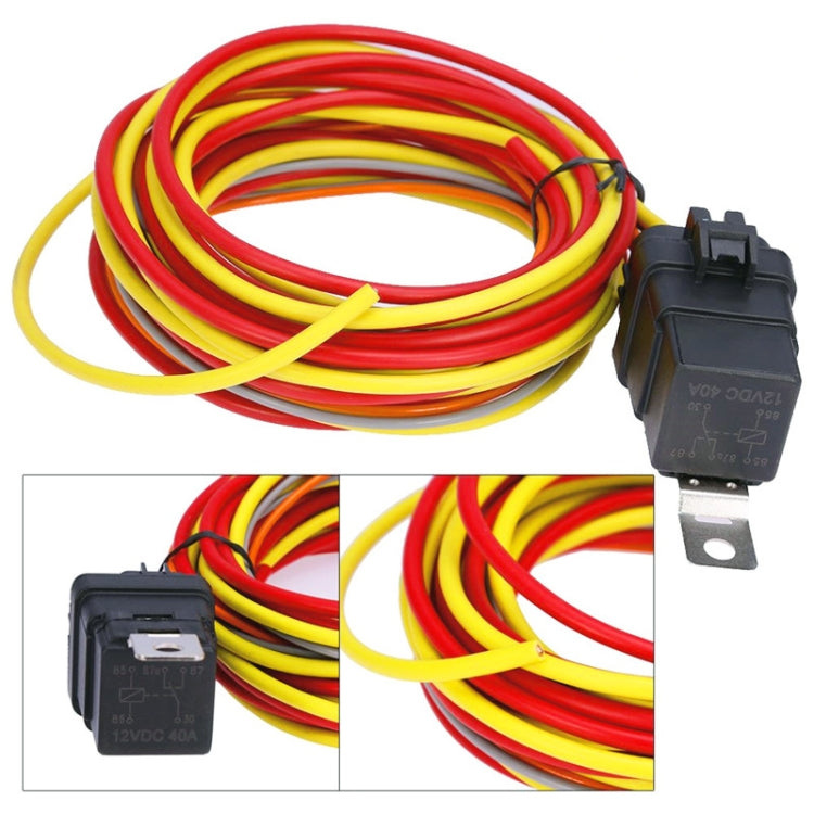 Car cooling fan thermostat controller with bundled red, yellow, and black 12V wires