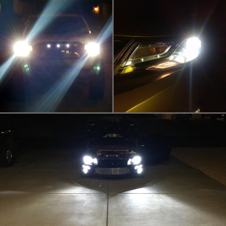 Car front with LED headlights on, bright white light beams