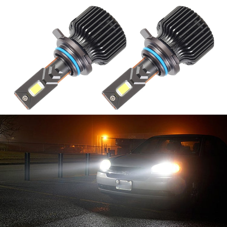 Pair of black-and-silver 9012 LED headlight bulbs with blue rings and yellow LEDs