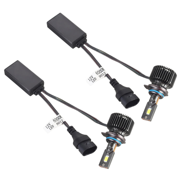 Set of two 9012 LED headlight bulbs with cooling bodies and wiring harness