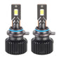 Pair of 9012 LED headlight bulbs with cooling fins and square yellow LED chips